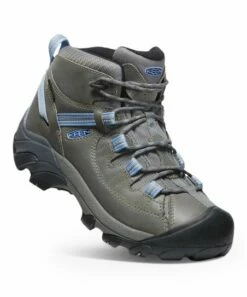 Hot Sale 😀 KEEN Steel Gray & Hydrangea Targhee II Mid Waterproof Leather Hiking Boot - 👩 Women 💯